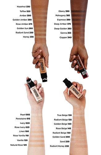 MAQUILLAJE OAP PARA EL ROSTRO MUESTRAS EN BRAZO DE LA BASE INFALLIBLE CON PRODUCTO VERTICAL